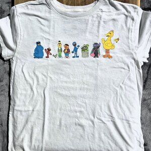 Graphic Short Sleeve T-Shirt - Sesame Street Characters - White - Size M
